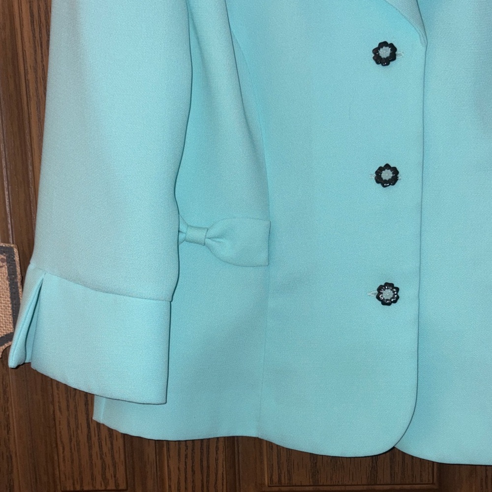 Studio I Aqua Blazer with Flower Buttons - Picture 3 of 5